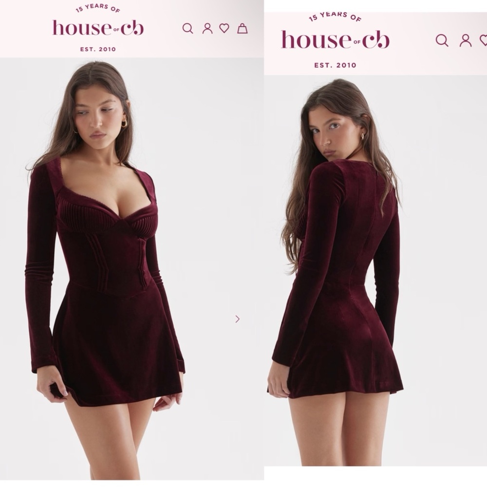 House Of CB VERONICA Black Cherry Pin Tuck Mini Dress Small